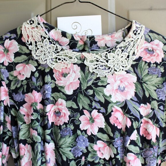 Vintage Stuart Alan Dress Women's Size 10 Floral Long Sleeve - Picture 2 of 10